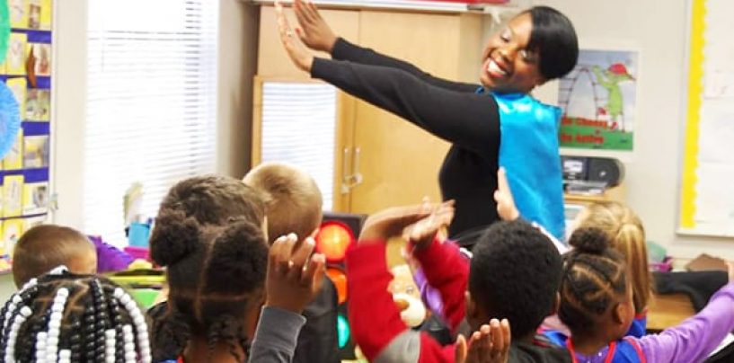 Woman Educator Who Transforms Herself into a Superhero in the Classroom